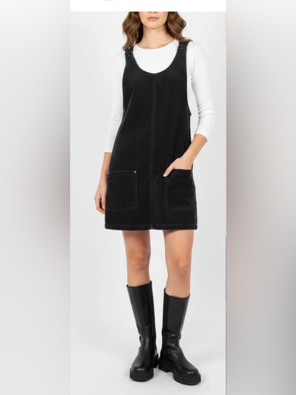 Vintage No Excuses Charcoal Corduroy Sleeveless Pocket Mini Dress 90’s Y2K